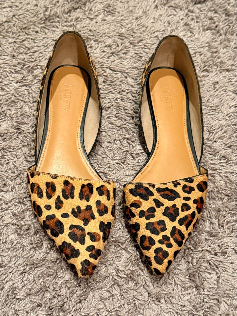 J. Crew Zoe D'Orsay Leopard Print Calf Hair Pointed-Toe Flats - Picture 2 of 7
